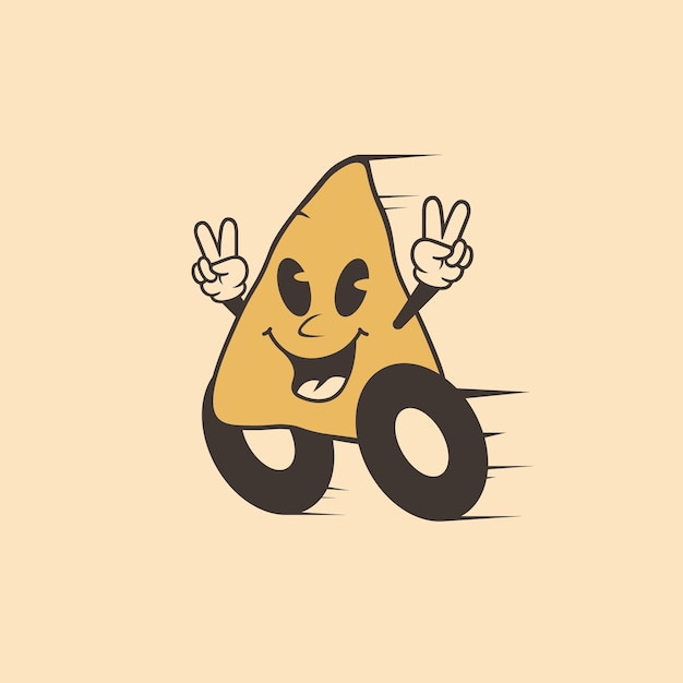 Vettore un disegno a fumetti di nacho su una ruota con una faccia che dice segno di pace