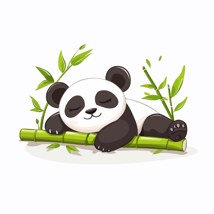 Vector a cartoon drawing of a panda bear with bamboo in his mouth