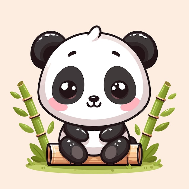 a cartoon drawing of a panda sitting on a wooden box with bamboo in the background