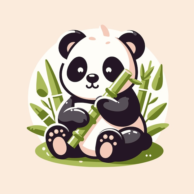 a cartoon drawing of a panda with a bamboo in its mouth