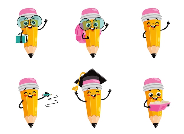 Vector cartoon drawing of a pencil character