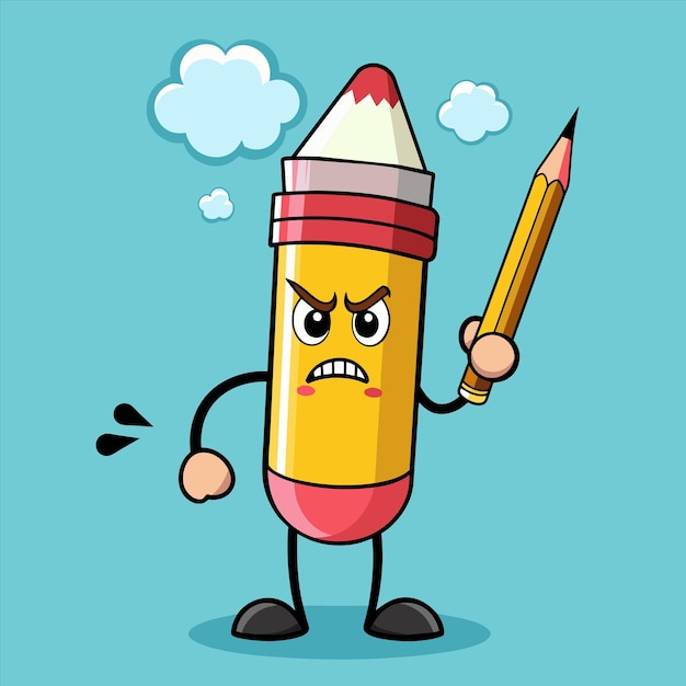 Vector cartoon drawing of a pencil with a pencil with the words angry on it