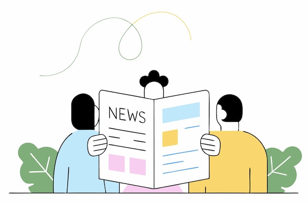 мультфильм с рисунком людей, читающих новости и новости