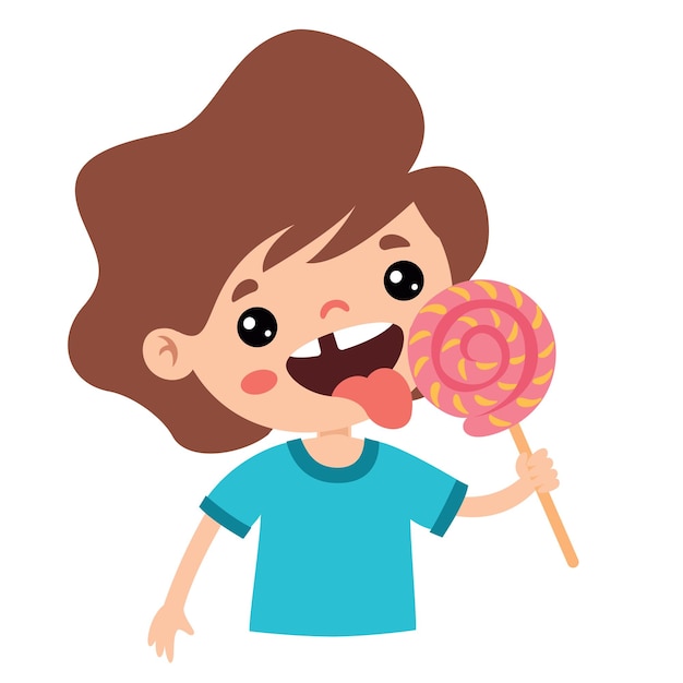 Vector a cartoon drawing of a person with a lollipop on their mouth