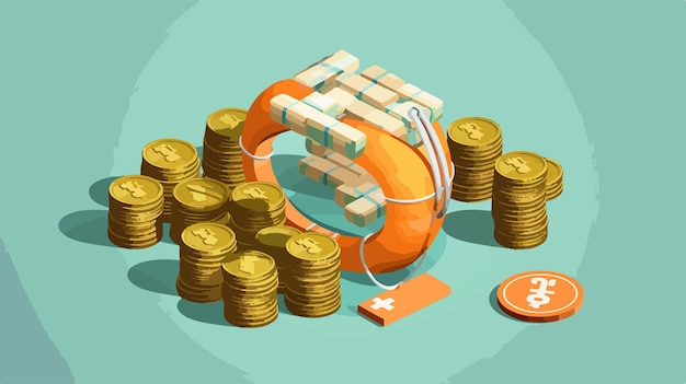 a cartoon drawing of a pile of gold coins with an orange sticker on it