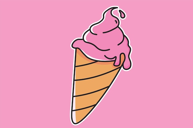 A cartoon drawing of a pink ice cream cone.