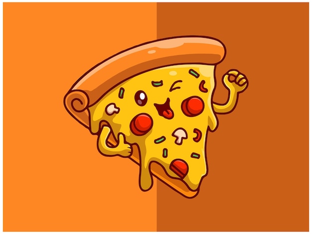 a cartoon drawing of a pizza with a slice of pizza on it