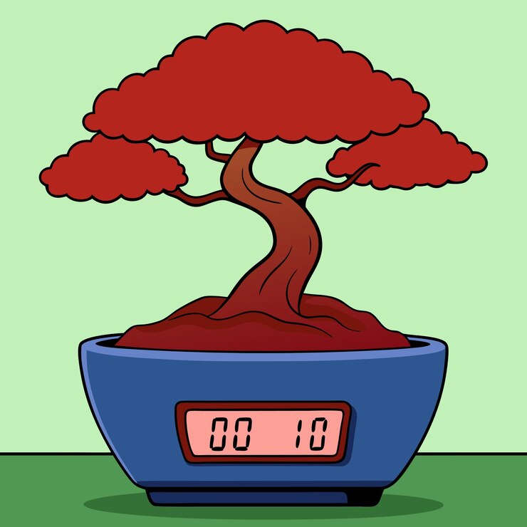 Vector a cartoon drawing of a pot with a red tree on it