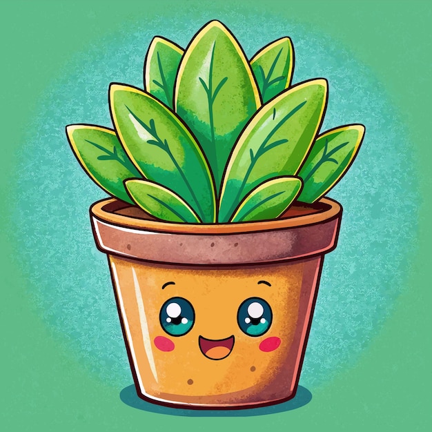 Vector a cartoon drawing of a potted plant with a smiley face