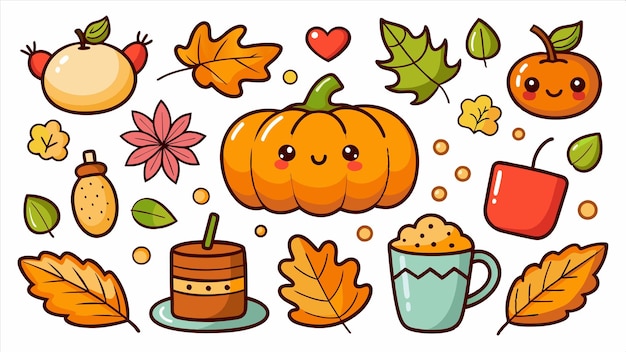 Vector a cartoon drawing of a pumpkin with a pumpkin face and a few other items