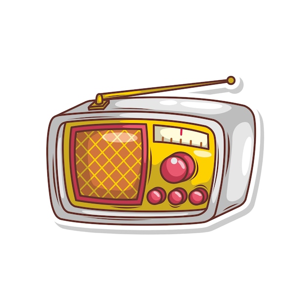 a cartoon drawing of a radio with a red knob