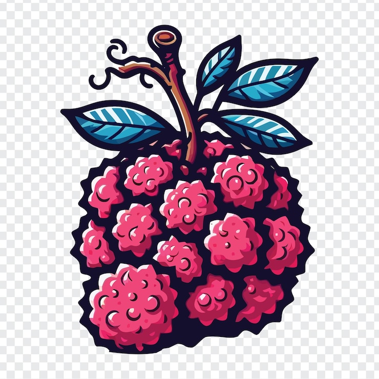Vector a cartoon drawing of a raspberry with pink flowers