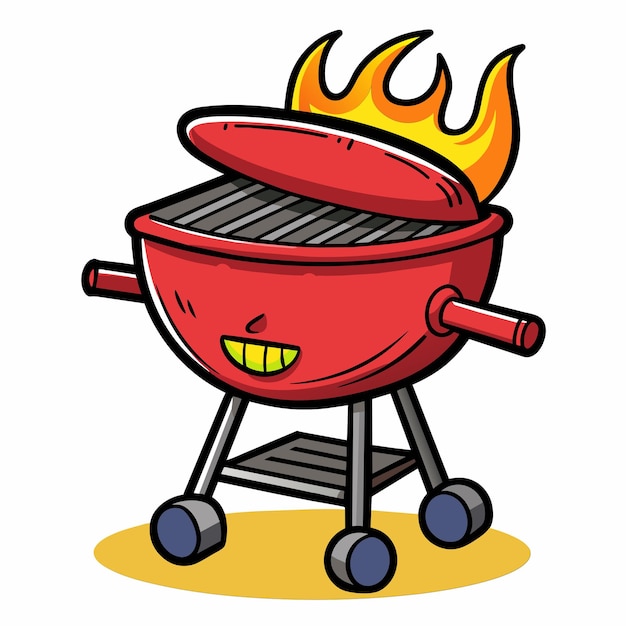 Vector a cartoon drawing of a red barbecue grill with flames on it
