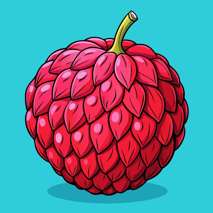 Vector a cartoon drawing of a red berry with a blue background with a drawing of a red berry