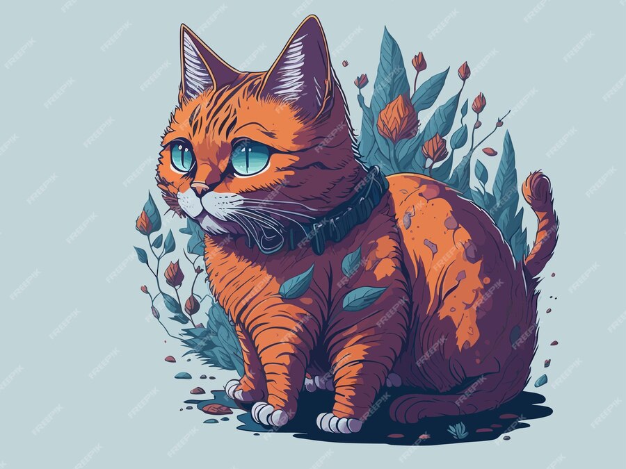 Premium Vector | A cartoon drawing of a red cat with blue eyes sits in