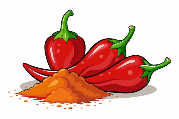 Vector a cartoon drawing of a red pepper with a pile of chili on it