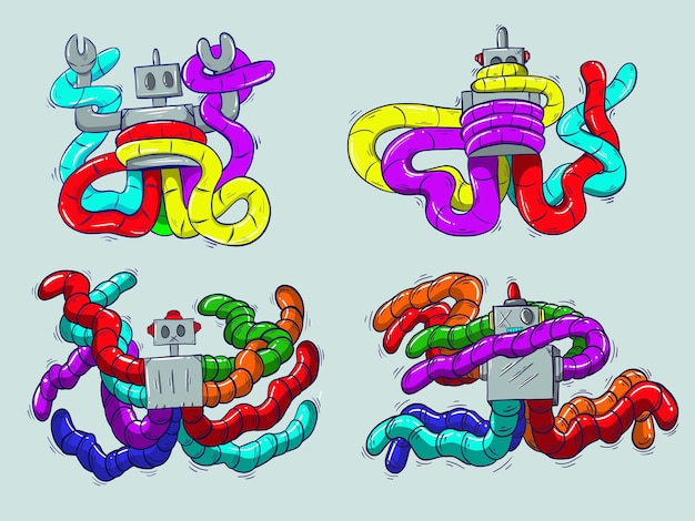 Vector a cartoon drawing of a robot with different colored parts