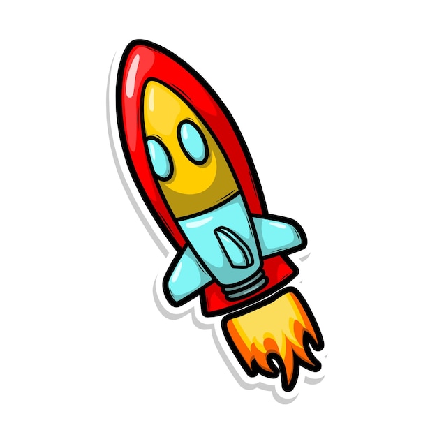 Vector a cartoon drawing of a rocket with a face on it