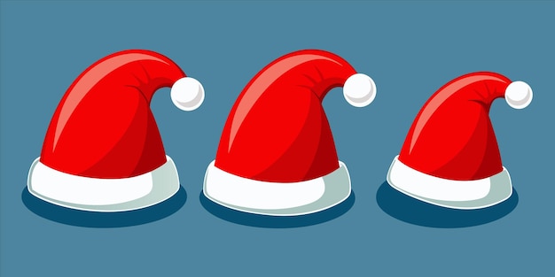 Vector a cartoon drawing of santa hats on a blue background