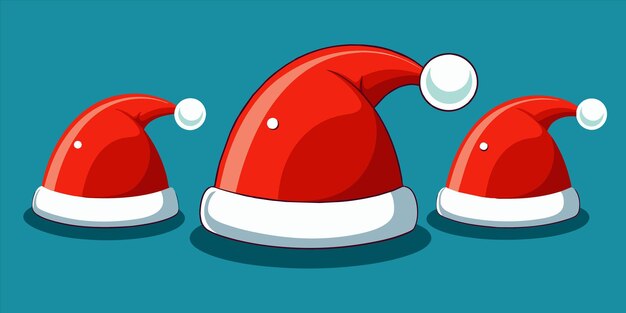 Vector a cartoon drawing of santa hats on a blue background