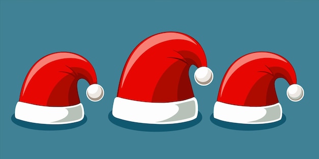 Vector a cartoon drawing of santa hats with a white ball on the top