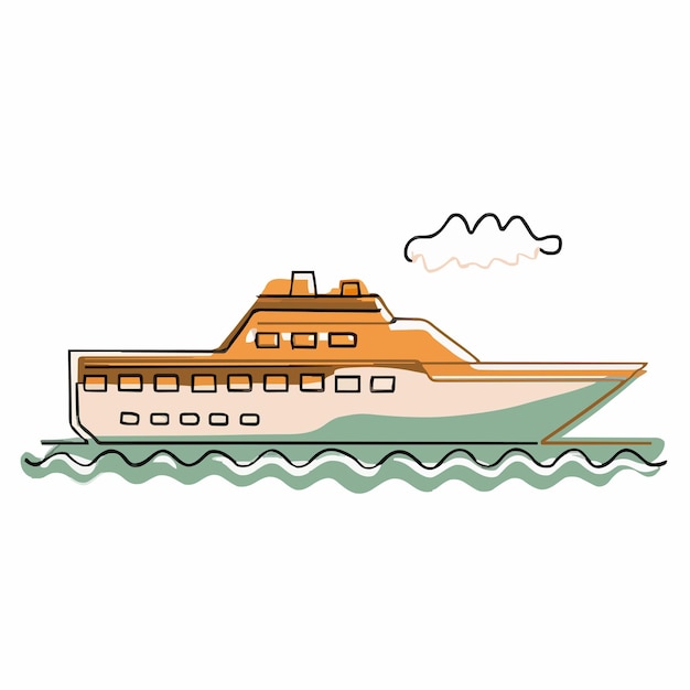 Vector a cartoon drawing of a ship on the water