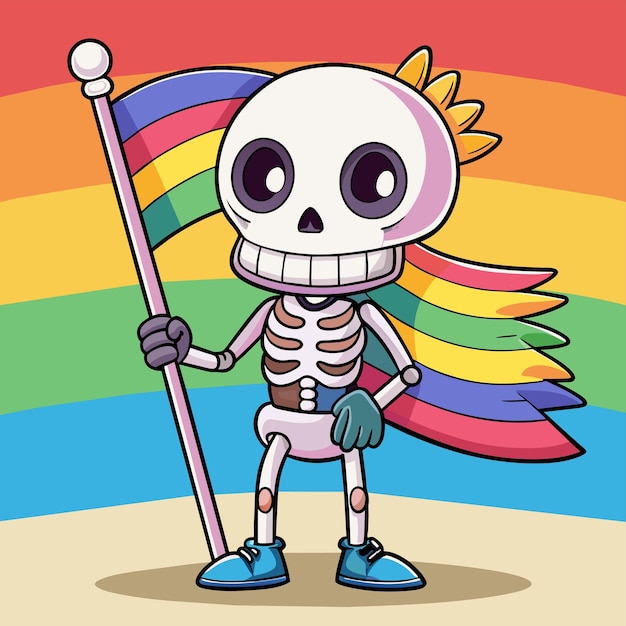 Vector a cartoon drawing of a skeleton with a rainbow flag on it