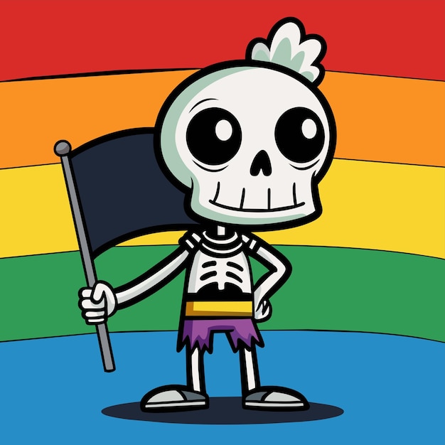 Vector a cartoon drawing of a skull with a black flag in the middle