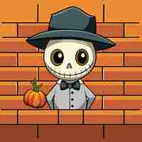 Vector a cartoon drawing of a skull with a pumpkin on the wall