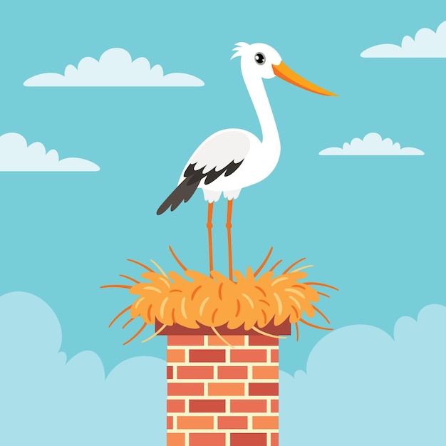 Cartoon drawing of a stork