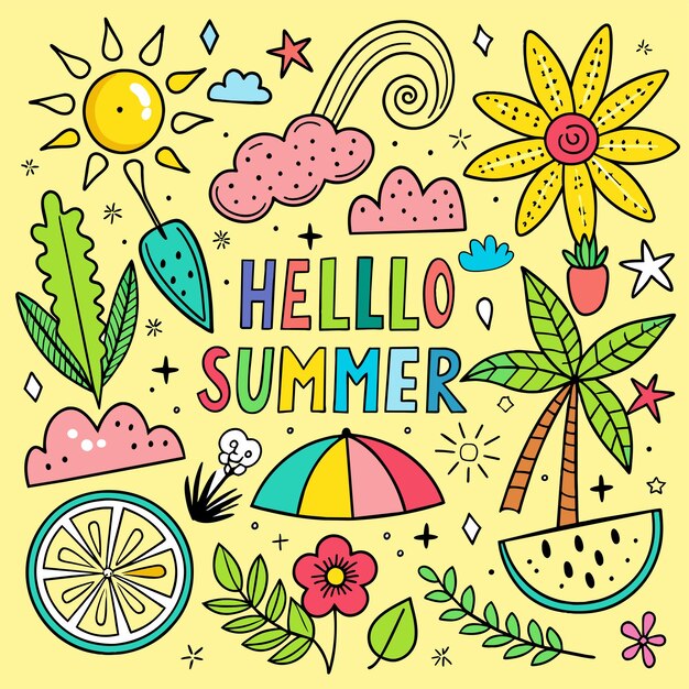 Vector a cartoon drawing of a summer party with flowers and sunflowers
