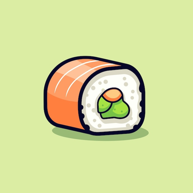 A cartoon drawing of a sushi with a green background.