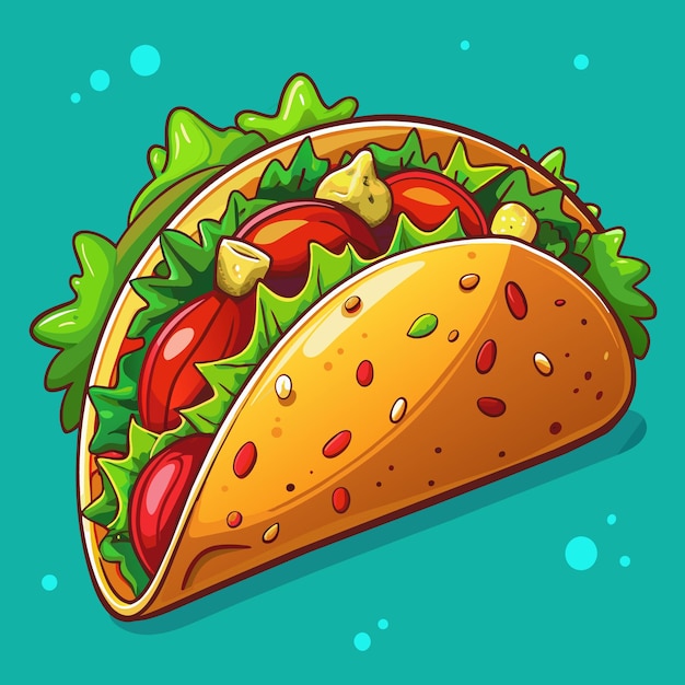 a cartoon drawing of a taco with a picture of a sandwich and a salad