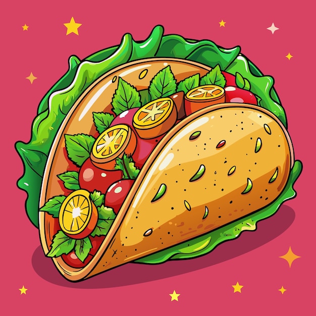 a cartoon drawing of a taco with a red background