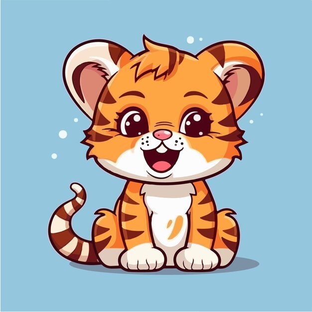 Vector cartoon drawing of a tiger cub on a blue background vector art illustration