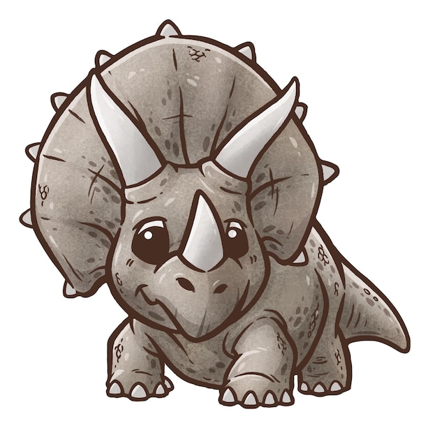 Vector a cartoon drawing of a triceratops dinosaur.