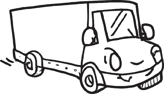 A cartoon drawing of a truck with a face on the front.