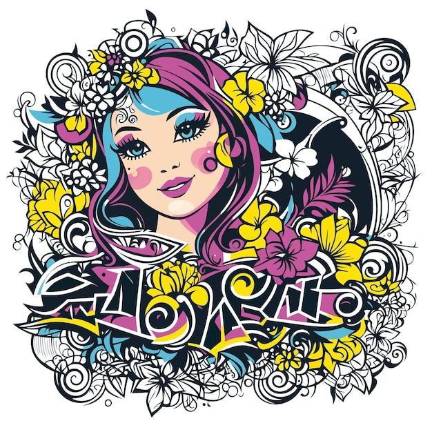 A cartoon drawing of a woman with flowers and the word el salvador in the middle.