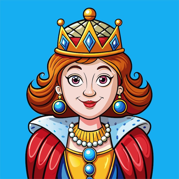 Vector 빨간 머리와 왕관을 가진 여자의 만화 그림
