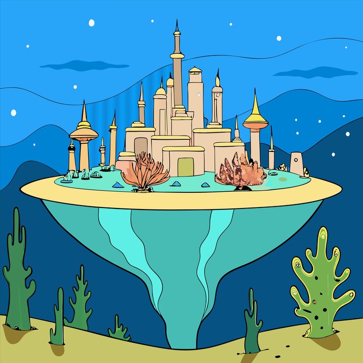 वेक्टर a cartoon drawing of a world with a world map and a world in the middle