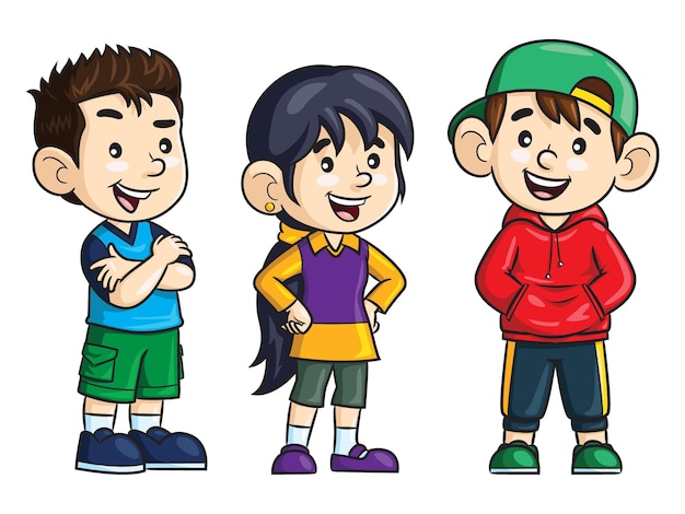 Vector cartoon drie lachende kinderen.