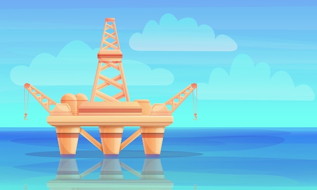 cartoon drilling rig in the ocean, vector illustration