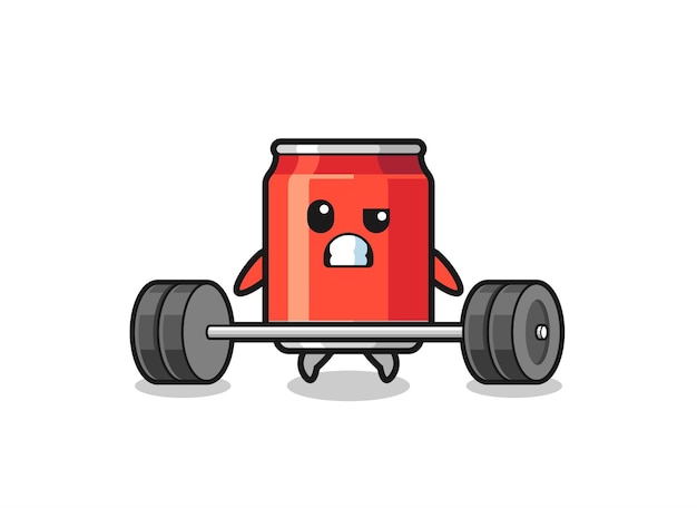 Cartoon of drink can lifting a barbell cute design