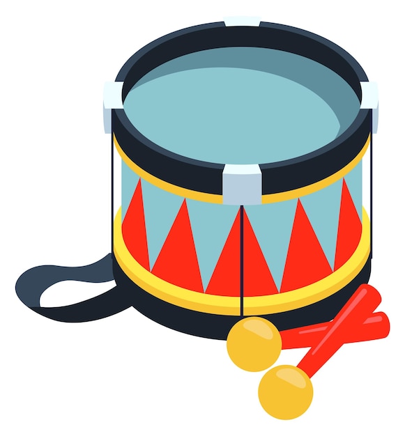 Vector cartoon drum with sticks icon music rhytm instrument