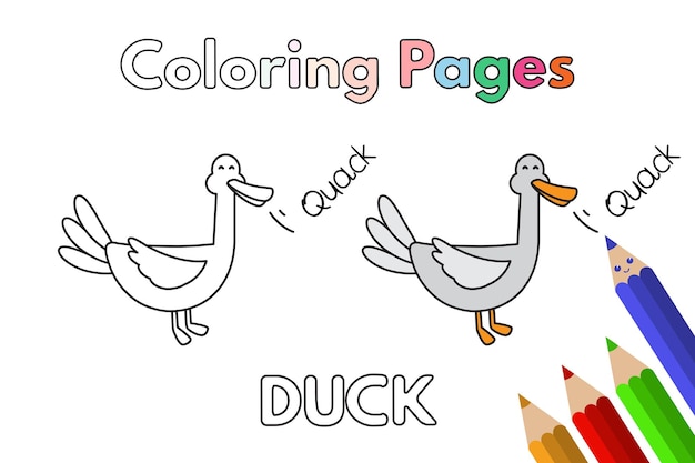 Cartoon duck illustration Vector coloring book pages for children
