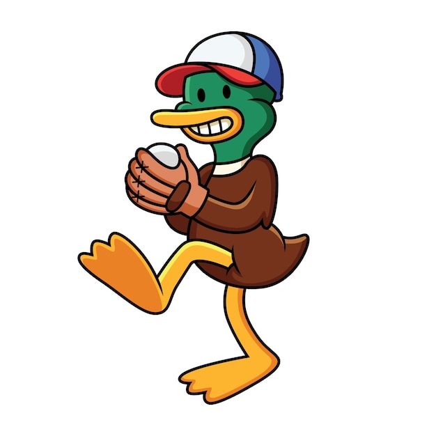 Cartoon duck playing baseball