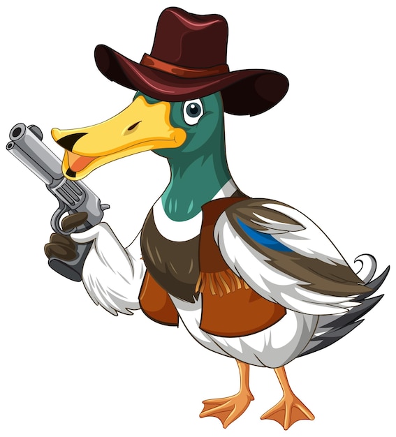 Vector cartoon duck wearing cowboy costume