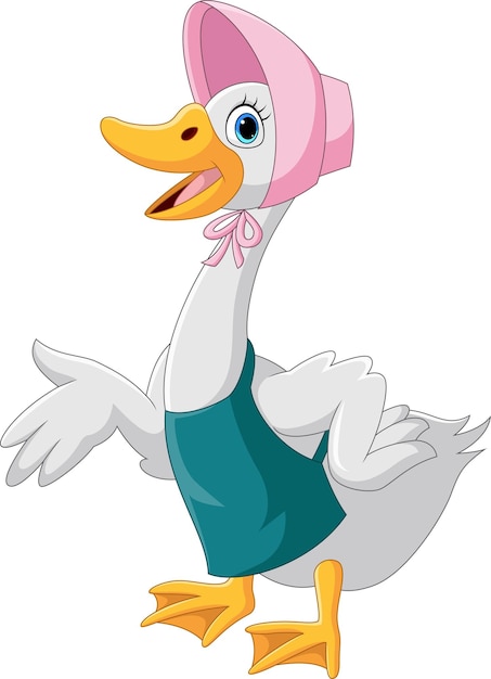 Cartoon duck wearing hat on white background