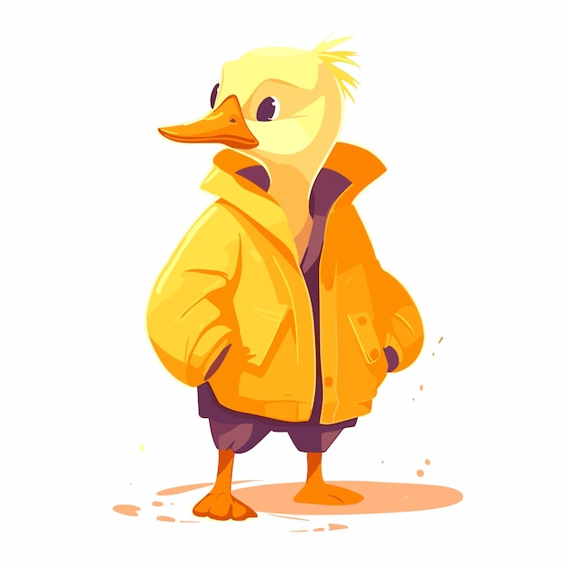 Вектор Мультфильм утка в желтой куртке птица персонаж вектор