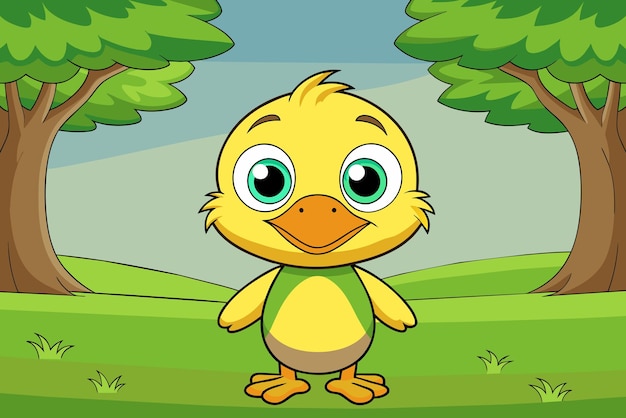 Vector a cartoon of a duck with big green eyes